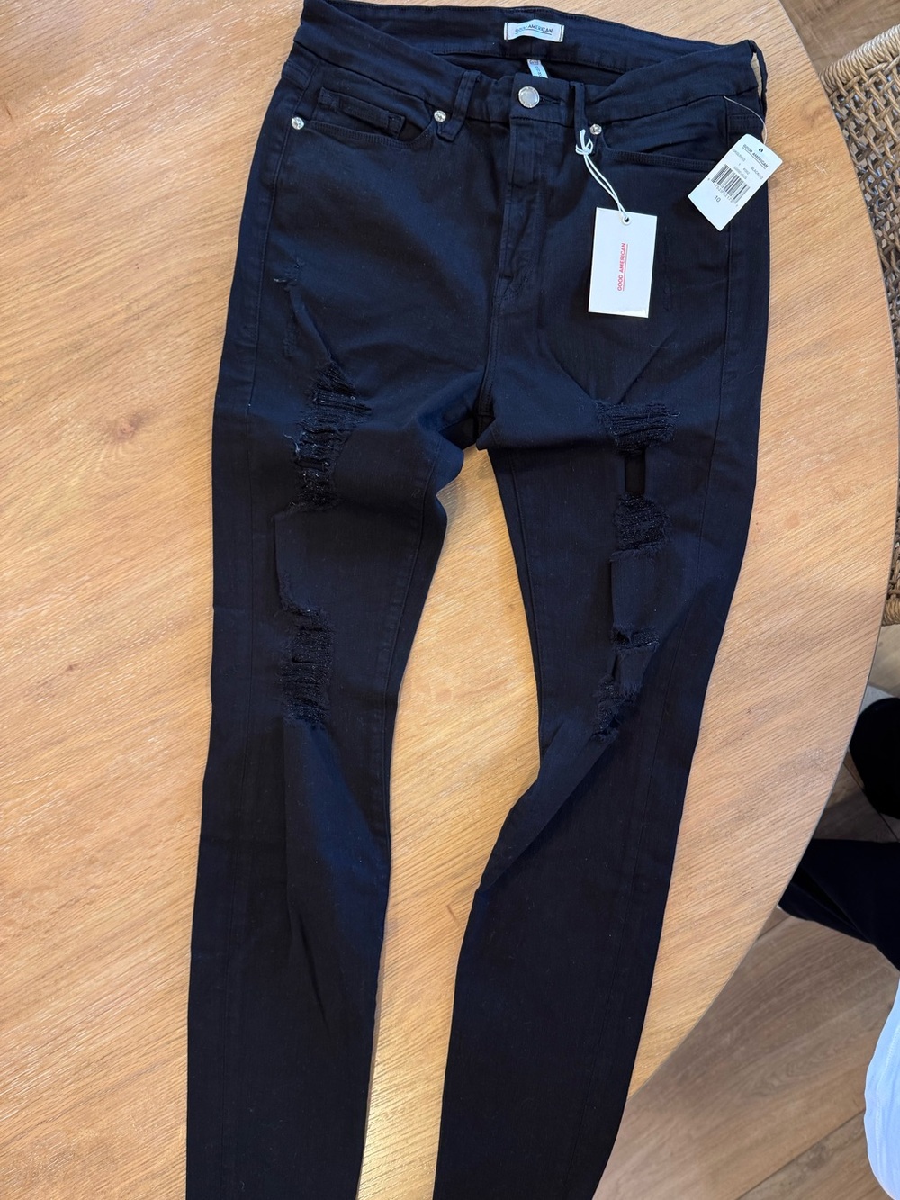 NWT Good American Good Legs Black Distressed Skinny Jeans